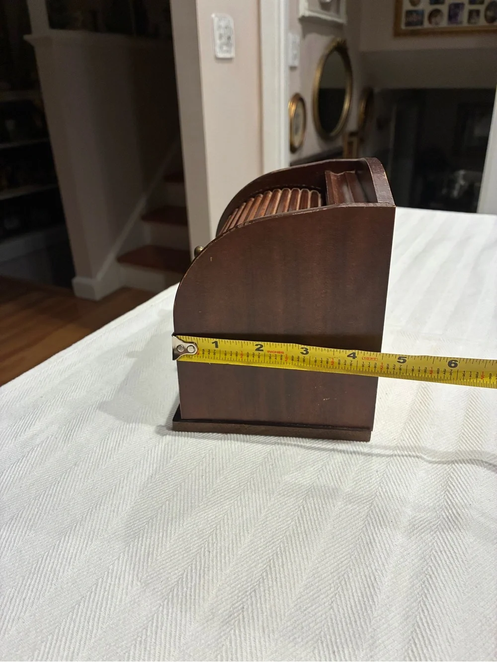 Vintage Wooden Rolled-Top Recipe Box in Dark Brown